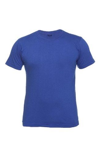 Blue Casual Mens Plain Solid T-Shirt, Washable Round Neck 