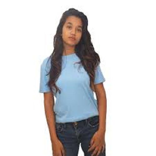 Ladies Sky Blue Plain Cotton T Shirts