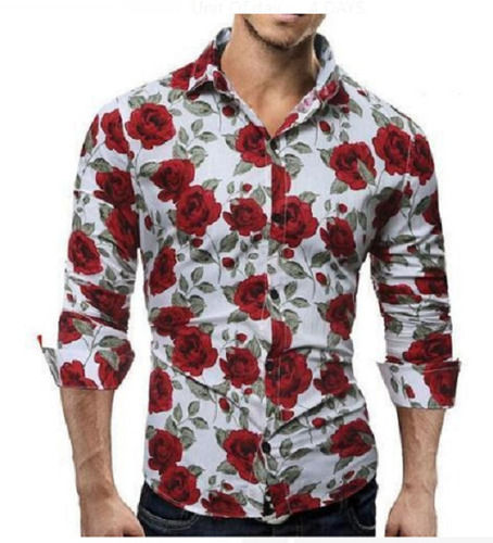 Skin Friendly Men's Casual Wear Full Sleeves Cotton Flower Printed Shirts