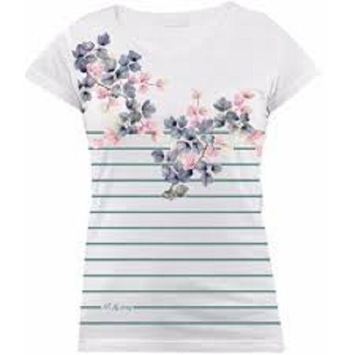 White Printed Designer Ladies T Shirts