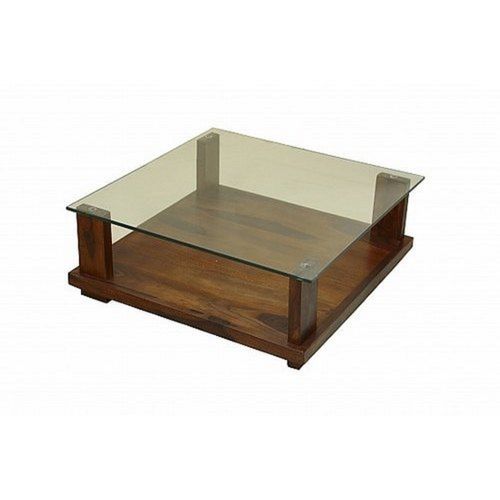 87x87x60 Cm No Assembly Required One Piece Glass Top Wooden Glass Center Table 
