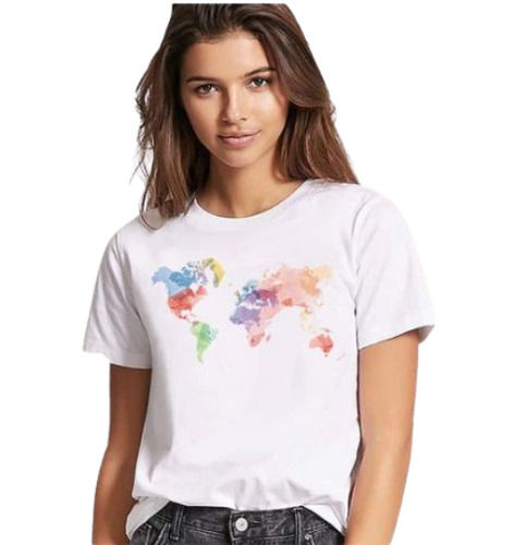 Multi Color Round Neck Polyester Fabric Half Sleeves Casual Wear Ladies Printed T-Shirts Color Code: Na