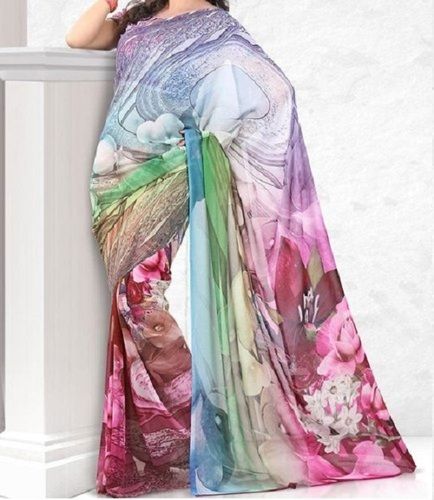 Cotton Silk Party Wear Floral Printed Saree With Unstitched Blouse