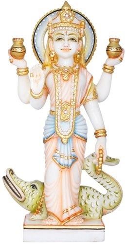 Lightweight Crack Resistant Painted Marble Religious Goddess Ganga Statue