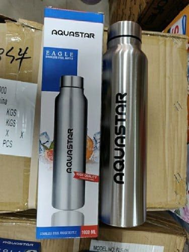 Portable Durable Silver Stainless Steel Water Bottle, 1 Ltr