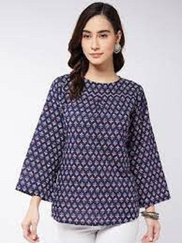 Casual Wear Regular Fit Long Sleeves Printed Cotton Readymade Ladies Tops