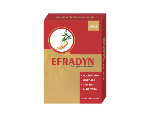एफ्राडिन मल्टीविटामिन, मल्टीमिनरल, जिनसेंग और एलो वेरा सॉफ्टजेल कैप्सूल, 1x30 पैक