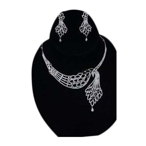 Party Wear Sterling Silver Necklace With Earring Gender: Women