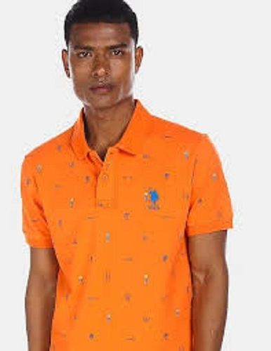 Mens Orange Printed T Shirt