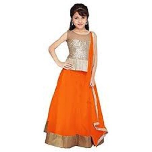 Orange And Golden Fancy Kids Lehenga Chaniya