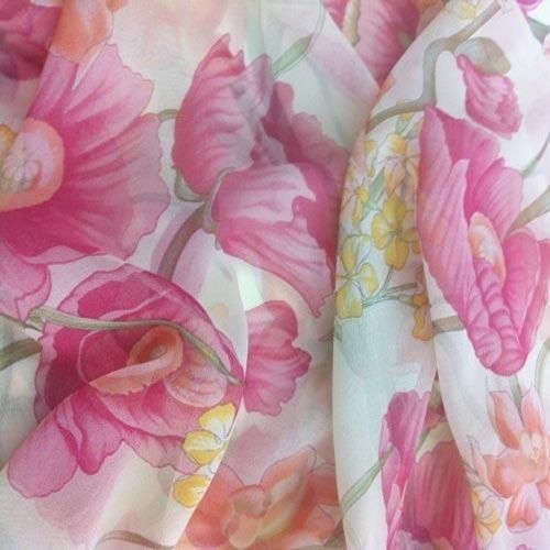 Casual Flower Printed Poly Chiffon Fabric 