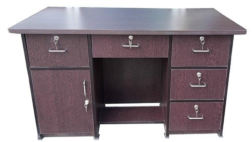 Modern Rectangular Wooden Office Table - 60x30x30 Inches, Wenge Brown Finish with 5 Drawers | Eco-friendly, Glossy Finish, Machine Cut Design