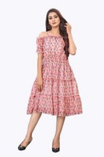 Multi Color Printed Pattern Short Sleeves Party Wear Western Dresses