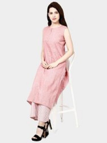 Round Neck Sleeveless Plain Pattern Palazzo Suits For Casual Wear