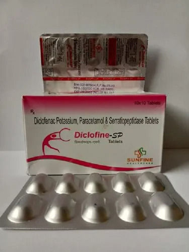 Stainless Steel Diclofine-Sp Diclofenac Potassium, Paracetamol And Serratiopeptidase Tablet, 10X10 Alu Alu