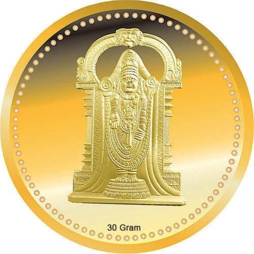 Modern Design Round Shaped 100% Pure 24 Carat Balaji Gold Coin, 30 Grams