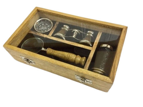 Antique Style Matt Finish Rectangular Nautical Wooden Material Box For Storage