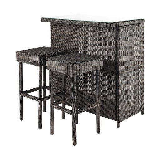 Black+Brown Wooden Patio Bar Set