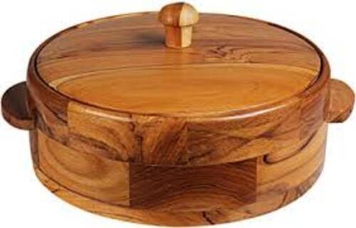 White Container For Kitchen Round Shape Beautiful Handcrafted Wooden Casseroles Striped Roti Box 