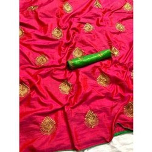 Handcrafted Hand Embroidery Red Embroidery Cotton Silk Saree 