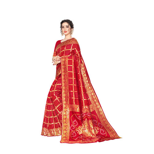 Red Leeza Store Women Jacquard Woven Golden Zari Saree