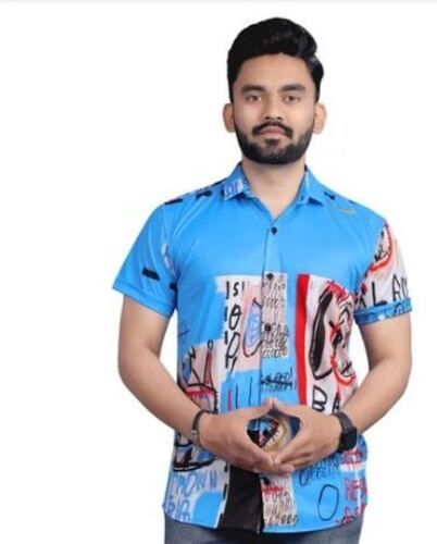 Multi Color Lycra Fabric Half Sleeves Slim Fit Classic Collar Men'S Printed Shirts 