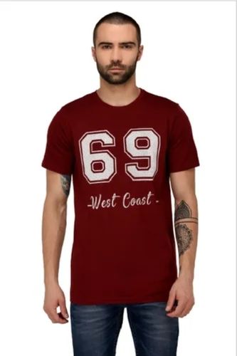 O-Neck Half Sleeves T-Shirt For Men - Color: Maroon