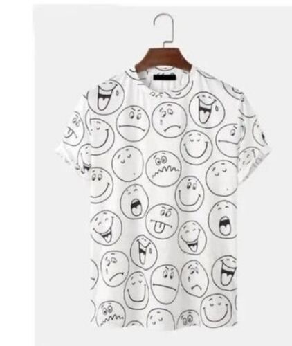 Poly Cotton Fabric Printed Pattern Round Neck Half Sleeves Men'S T-Shirts