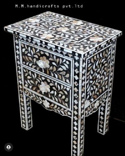 Printed Black Rectangular Bone Inlay Chest Drawer