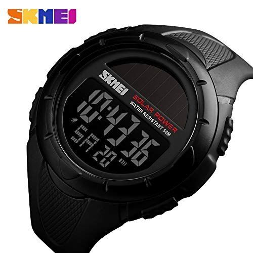 SKMEI Men's Solar Digital Sports Watch Stopwatch Alarm Shock Resistant LED