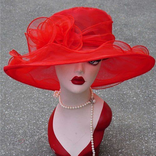 White-Blue Cotton And Net Yarn Party Wear Red Ladies Hats