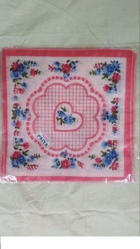 Multi Color Cotton Material Flower Printed Pattern Handkerchief For Ladies - 100% Cotton, 12x12cm, Multi-Color, Features Pink Flower Print Design