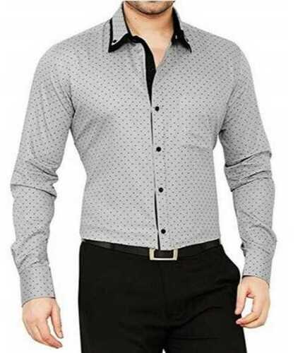 Formal Wear Mens Full Sleeve Grey Printed Cotton Shirt