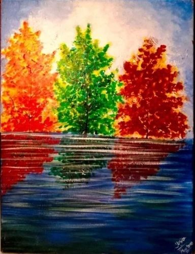 Multicolor Modern Rectangular Wooden Framed Acrylic Nature Handmade Painting