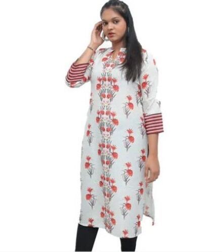 Multi Color 3/4th Sleeves Round Neck Stitched Regular Fit Floral Printed Ladies Kurti