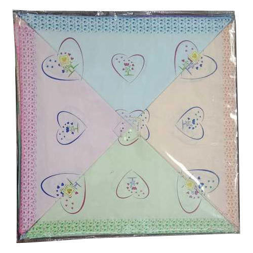 Multi Color Cotton Material Heart Printed Pattern Handkerchief For Ladies - 100% Cotton, 12x12cm Size, Multi Color Options: Pink, Blue, Green, Orange