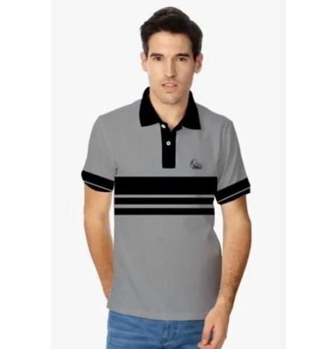 Striped Patterncollar Neck Half Sleeves Regular Fit Casual Wear Men'S T-Shirts 