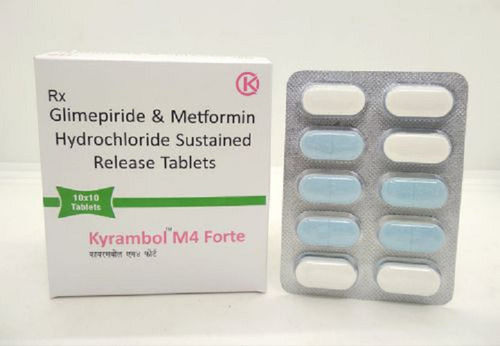 Black Kyrambol M4 Forte Glimepiride And Metformin Hcl Sustained Release Tablets, 10X10 Blister