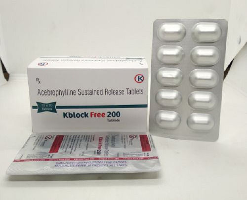 ब्राउन एंड ग्रीन ब्राउन क्ब्लॉक Free-200 Acebrophylline 200 Mg सस्टेन्ड रिलीज टैबलेट, 10X10 अलु अलु