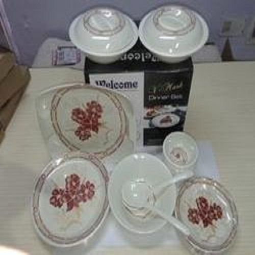 36 White Floral Printed Melamine Dinner Set