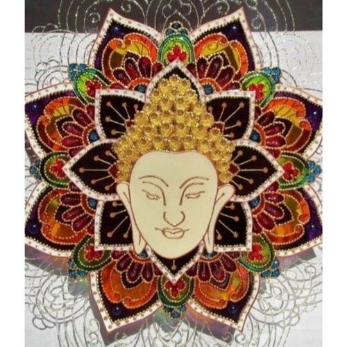 Multicolor Realistic Lord Buddha Glass Painting