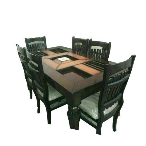 Handmade  Termite Resistant Brown Rectangular Table 6 Seater Designer Wooden Dining Table Set