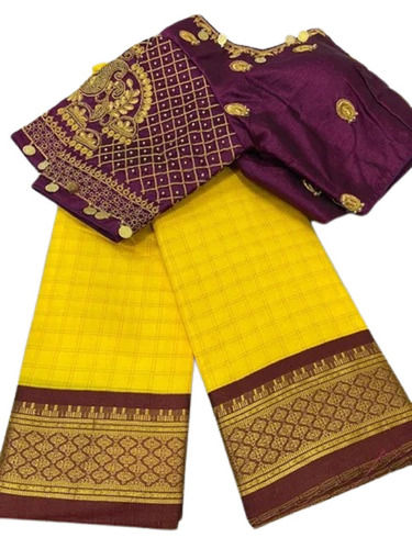 Yellow Handloom Cotton Silk Weaving Sarees