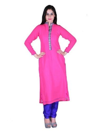 Casual Wear Regular Fit Long Sleeve Readymade Plain Ladies Kurtis