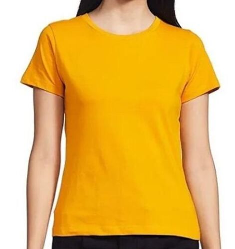 Multi Color Pure Cotton Fabric Half Sleeves Round Neck Ladies Plain T-Shirts 