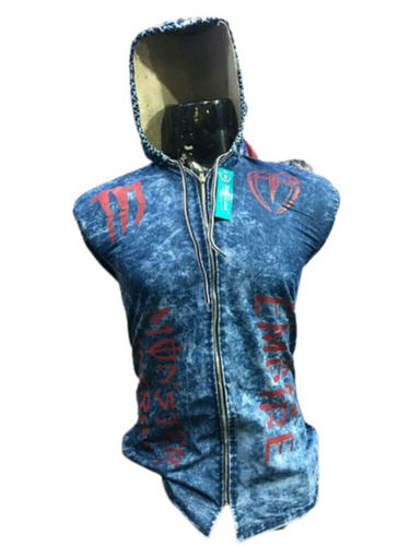 Blue Men Stylish Denim Hoodie Shirt 