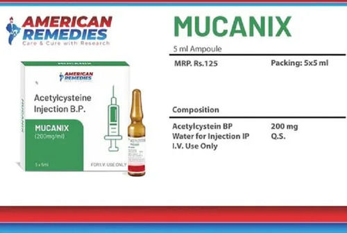 Mucanix Acetylcysteine 200 MG Injection BP, 5x5 ML Ampoule