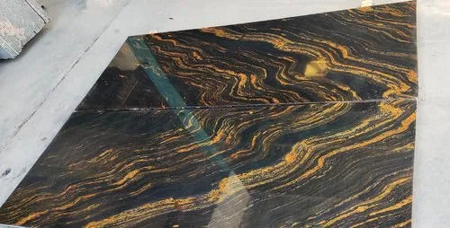 Grey Appealing Look Skin Friendliness Slip Resistance Black And Gold Granite Slab