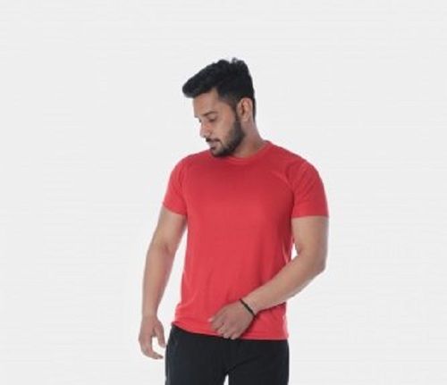 Mens Plain Round Neck Short Sleeve Red Polyester Sports Wear T-Shirt Application: Industrial