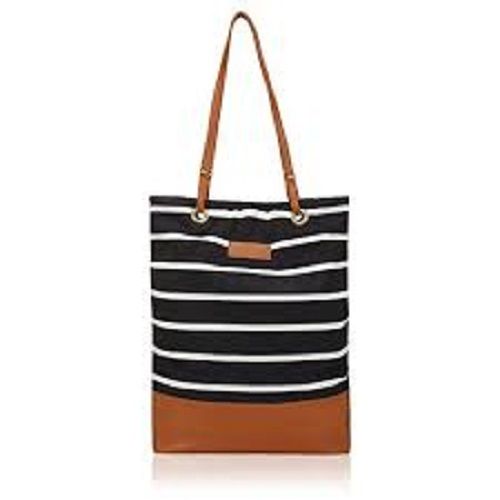 Stripped Black And Brown Color Canvas Bags For Shopping Uses With High Weight Holding Capacity